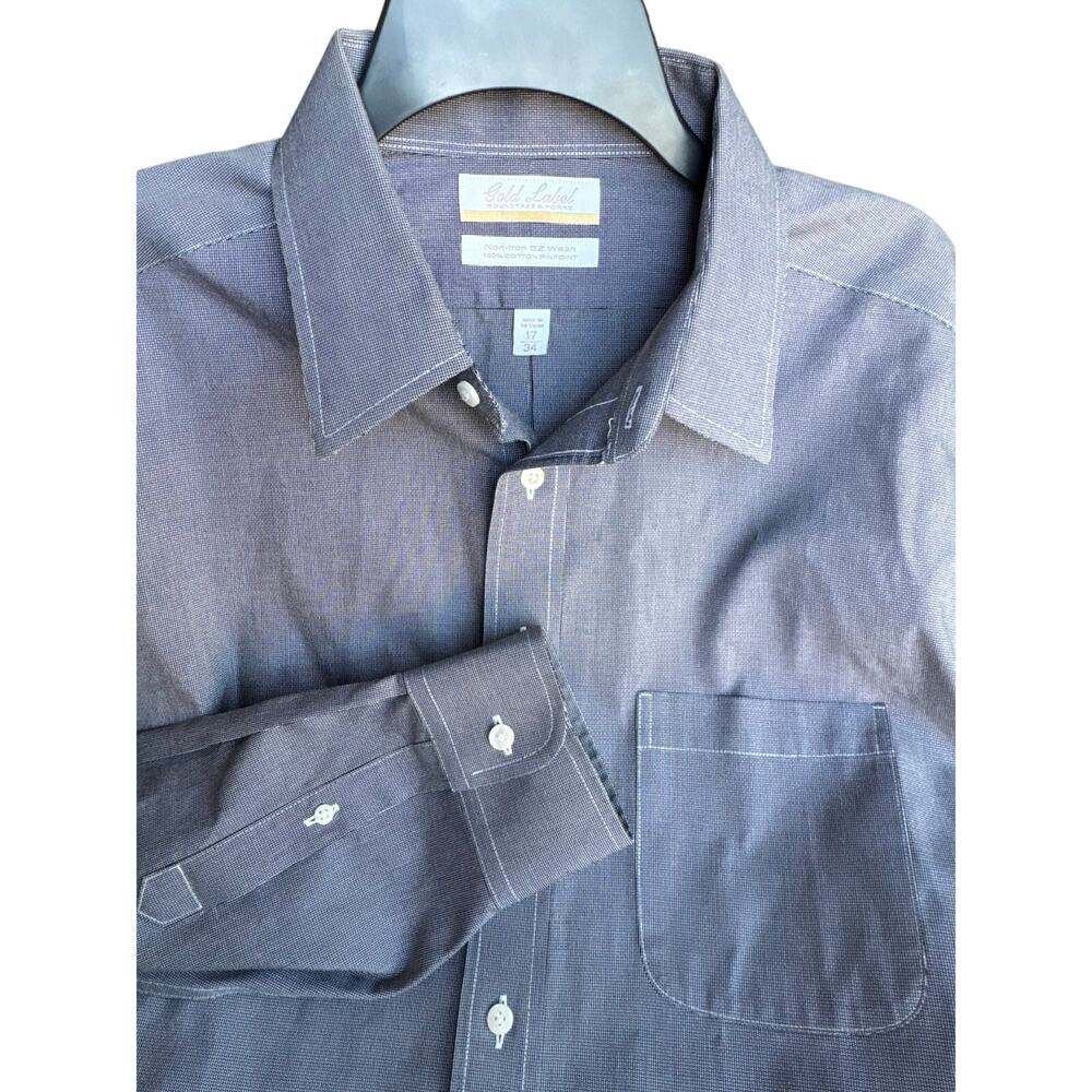 Gold Label Roundtree & Yorke Dress Shirt (XL) Gray Non-Iron EZ Wash 100% Cotton